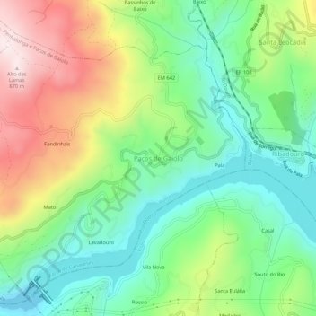 Topografische kaart Paços de Gaiolo, hoogte, reliëf