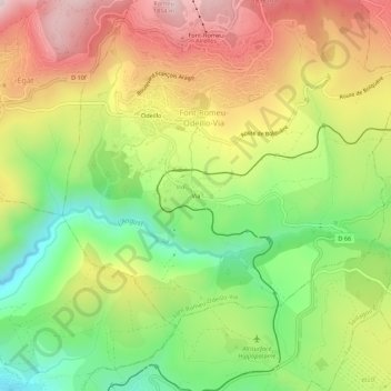 Topografische kaart Via, hoogte, reliëf