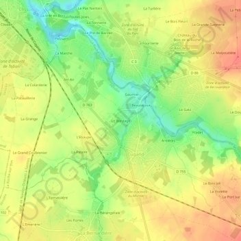 Topografische kaart Le Bordage, hoogte, reliëf