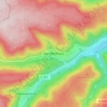 Topografische kaart Sprollenhaus, hoogte, reliëf