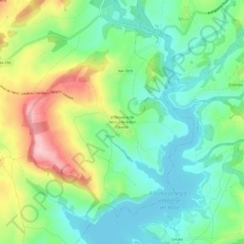 Topografische kaart Villanueva de Yerri, hoogte, reliëf
