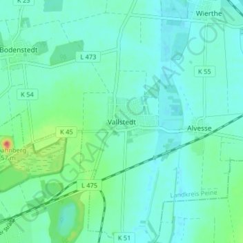 Topografische kaart Vallstedt, hoogte, reliëf