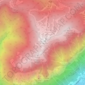 Topografische kaart Monte Altissimo, hoogte, reliëf