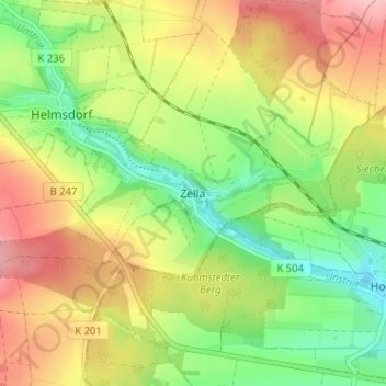 Topografische kaart Zella, hoogte, reliëf