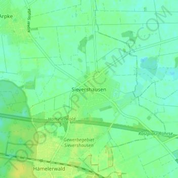 Topografische kaart Sievershausen, hoogte, reliëf