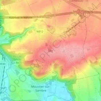 Topografische kaart Spy, hoogte, reliëf