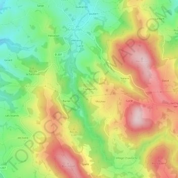 Topografische kaart Combaret, hoogte, reliëf