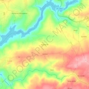 Topografische kaart Espadanal, hoogte, reliëf