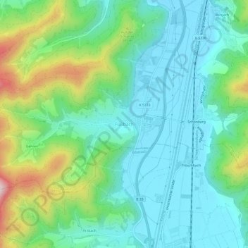 Topografische kaart Fußbach, hoogte, reliëf
