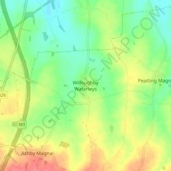 Topografische kaart Willoughby Waterleys, hoogte, reliëf