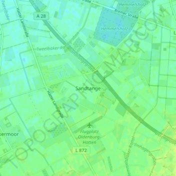 Topografische kaart Sandtange, hoogte, reliëf