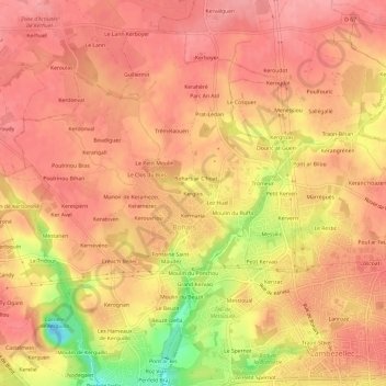 Topografische kaart Kerglos, hoogte, reliëf