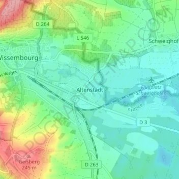 Topografische kaart Altenstadt, hoogte, reliëf