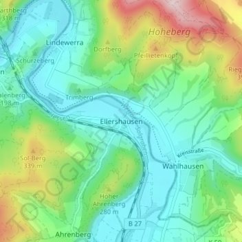 Topografische kaart Ellershausen, hoogte, reliëf
