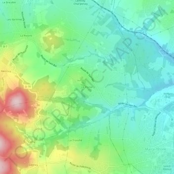 Topografische kaart Le Poirier, hoogte, reliëf