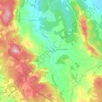 Topografische kaart Alvarelhos, hoogte, reliëf