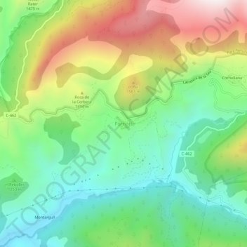 Topografische kaart Fórnols, hoogte, reliëf