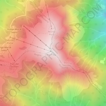 Topografische kaart Monte Pora, hoogte, reliëf
