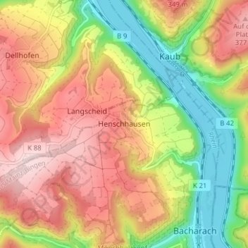 Topografische kaart Henschhausen, hoogte, reliëf