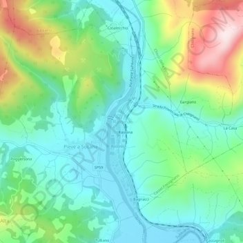 Topografische kaart Rassina, hoogte, reliëf