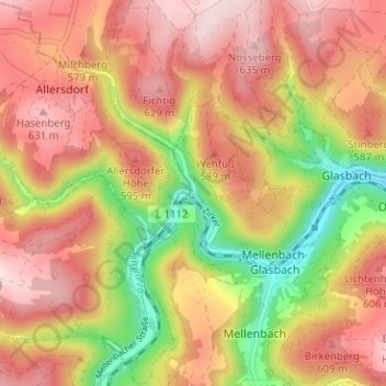 Topografische kaart Zirkel, hoogte, reliëf