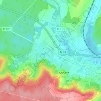 Topografische kaart Gicourt, hoogte, reliëf