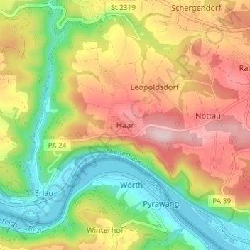 Topografische kaart Haar, hoogte, reliëf