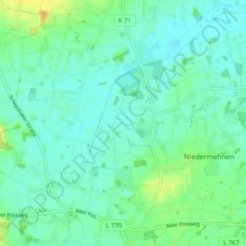 Topografische kaart Wegen, hoogte, reliëf