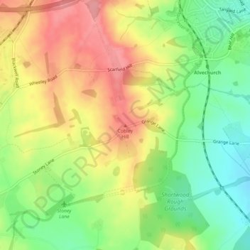 Topografische kaart Cobley Hill, hoogte, reliëf