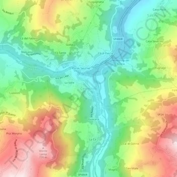 Topografische kaart Cerredolo, hoogte, reliëf