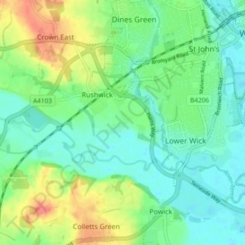 Topografische kaart Upper Wick, hoogte, reliëf
