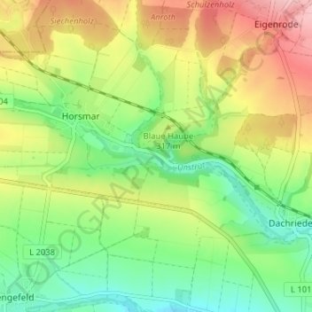 Topografische kaart Beyrode, hoogte, reliëf