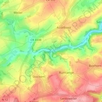 Topografische kaart Aasselburermillen, hoogte, reliëf