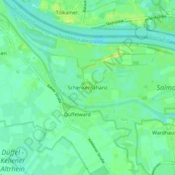 Topografische kaart Schenkenschanz, hoogte, reliëf