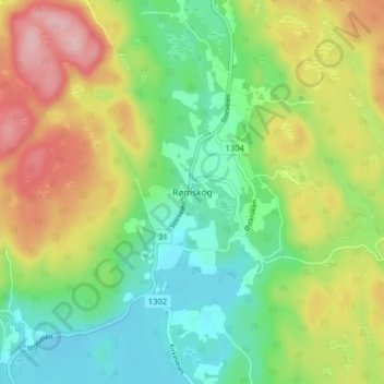 Topografische kaart Rømskog, hoogte, reliëf