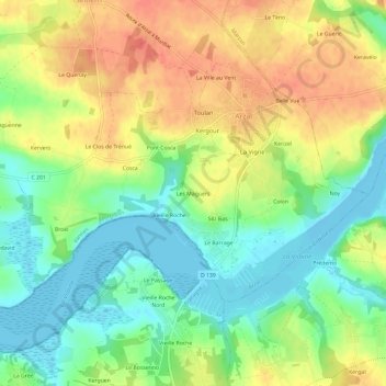 Topografische kaart Les Maguers, hoogte, reliëf