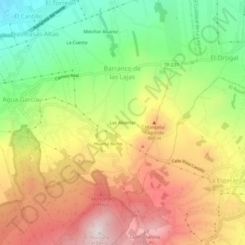 Topografische kaart Las Abiertas, hoogte, reliëf