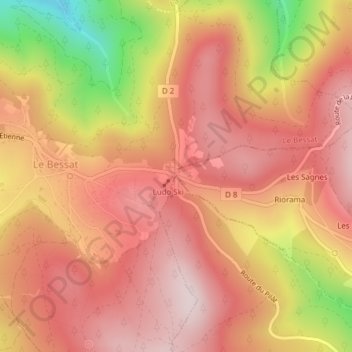 Topografische kaart Croix de Chaubouret, hoogte, reliëf