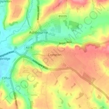 Topografische kaart Compton, hoogte, reliëf