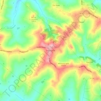 Topografische kaart Solfanuccio, hoogte, reliëf