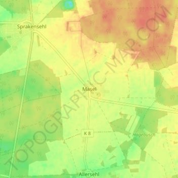 Topografische kaart Masel, hoogte, reliëf