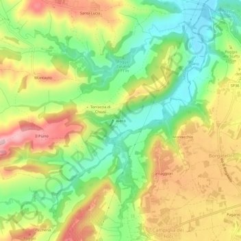 Topografische kaart Aiano, hoogte, reliëf