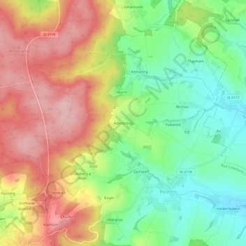 Topografische kaart Adlmörting, hoogte, reliëf
