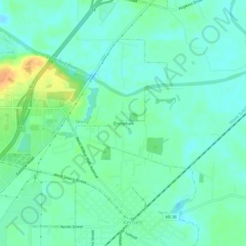 Topografische kaart Doniphan, hoogte, reliëf