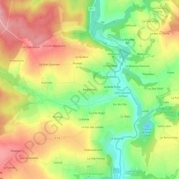 Topografische kaart Kerbréhan, hoogte, reliëf