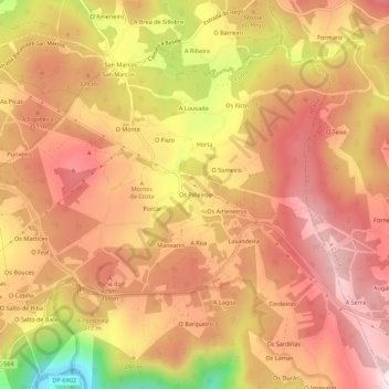 Topografische kaart Os Piñeiros, hoogte, reliëf