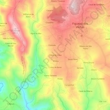 Topografische kaart Chãos de Cima, hoogte, reliëf