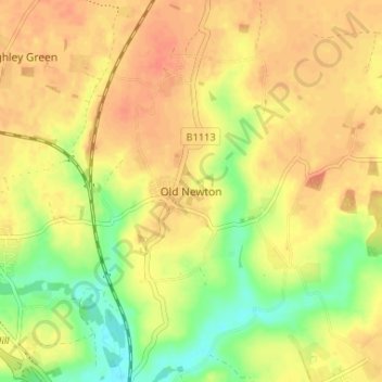 Topografische kaart Old Newton, hoogte, reliëf