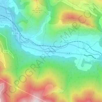 Topografische kaart La Crouzette, hoogte, reliëf