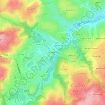 Topografische kaart Le Puy Bernard, hoogte, reliëf